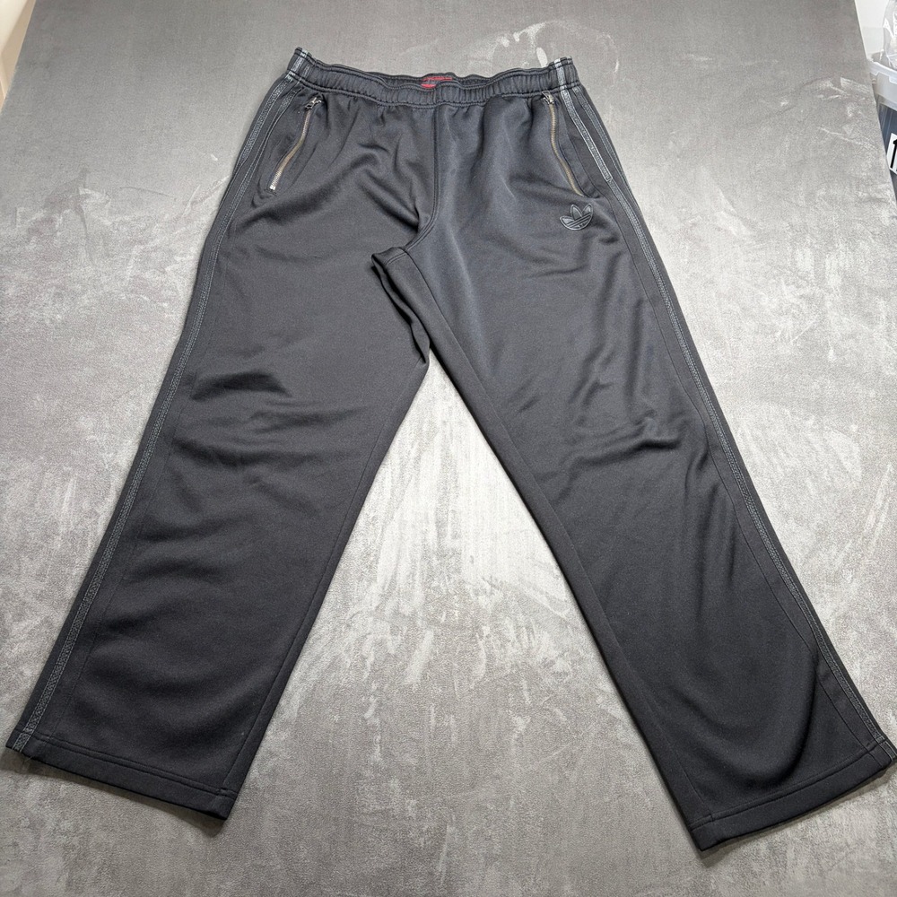 Adidas Originals Track Pants Mens L Black Faux Leather Stripe Trefoil Workout